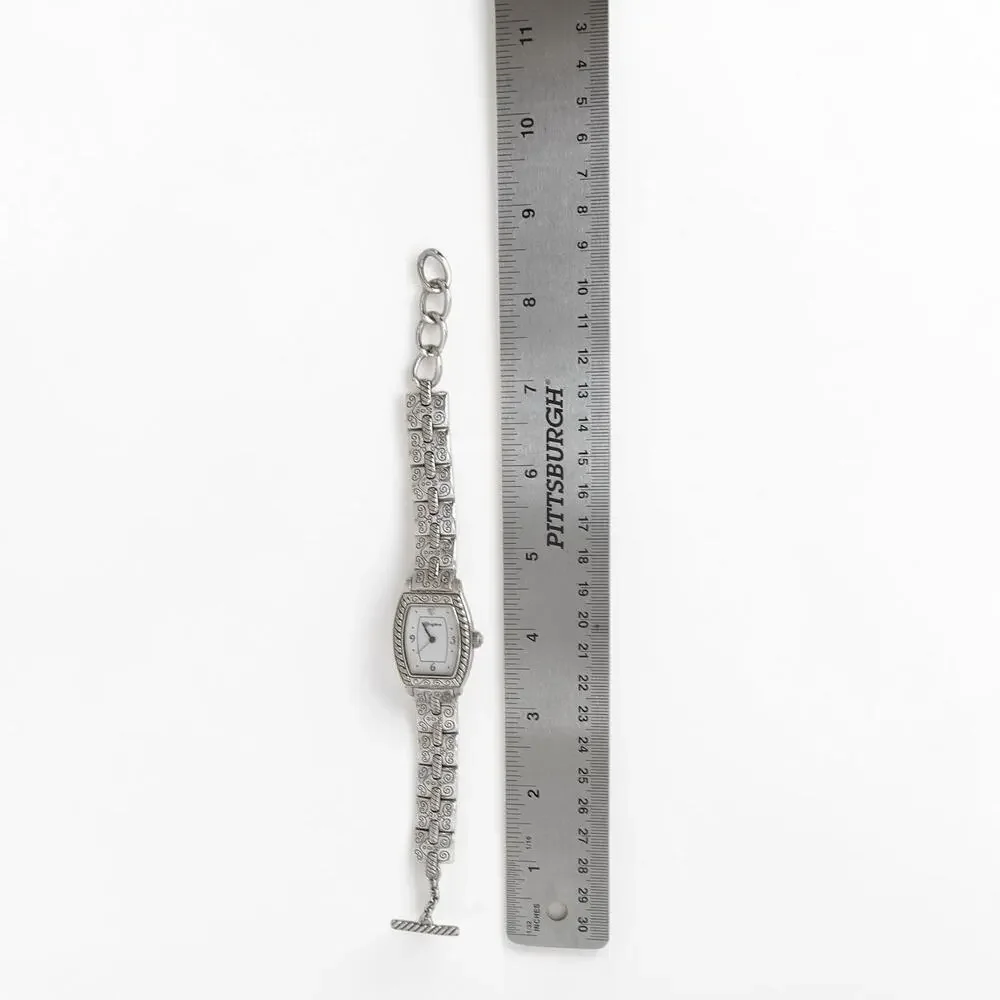 Brighton Toledo Vintage Ornate Silver Bracelet Watch Toggle Clasp Quartz 7-8